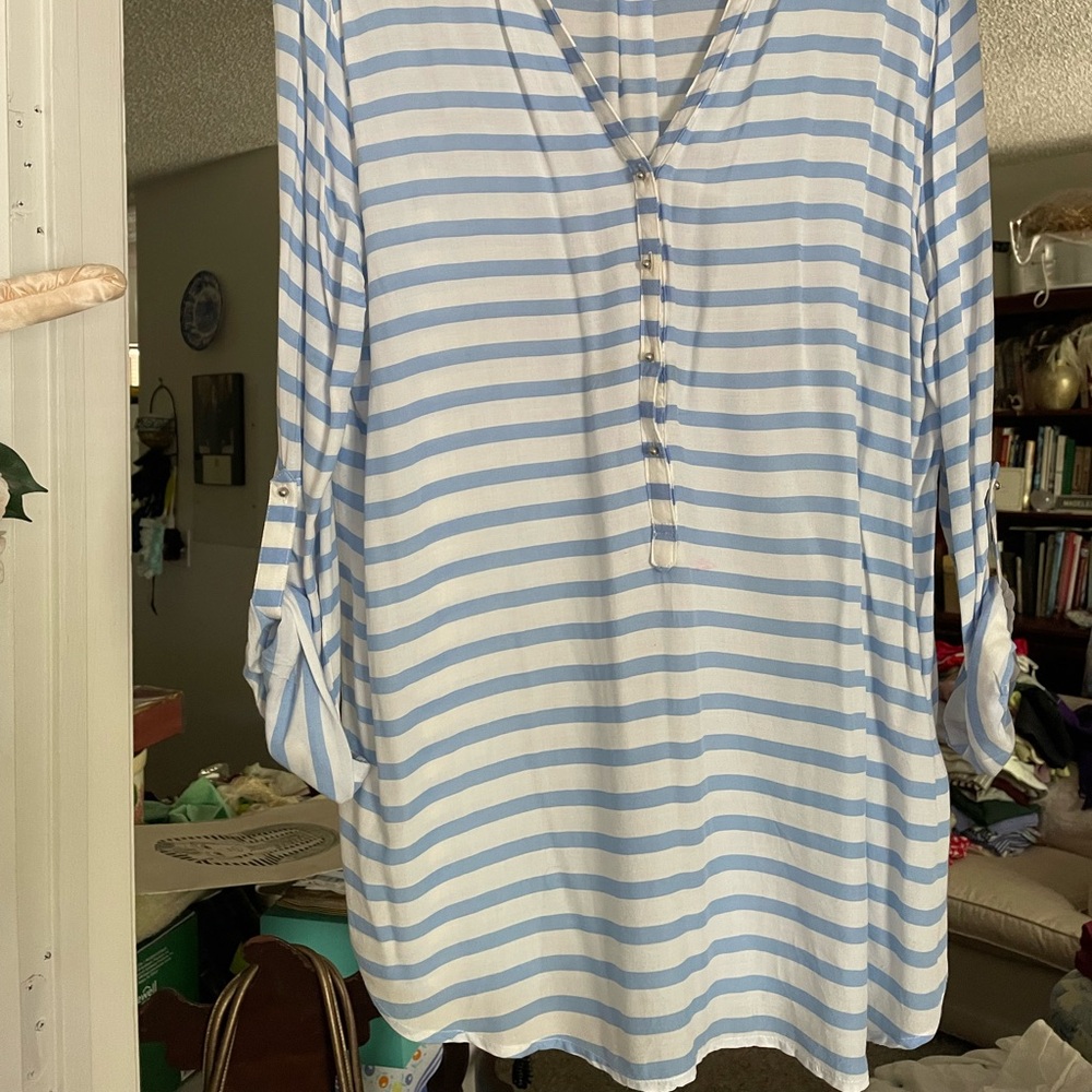 Blue and White Striped Women's Top